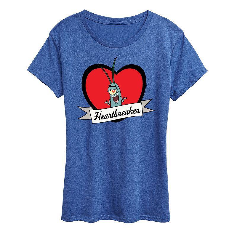 Womens Spongebob Squarepants Plankton Heartbreaker Graphic Tee Grey Gray Product Image