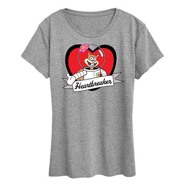 Womens Spongebob Squarepants Sandy Heartbreaker Graphic Tee Grey Gray Product Image