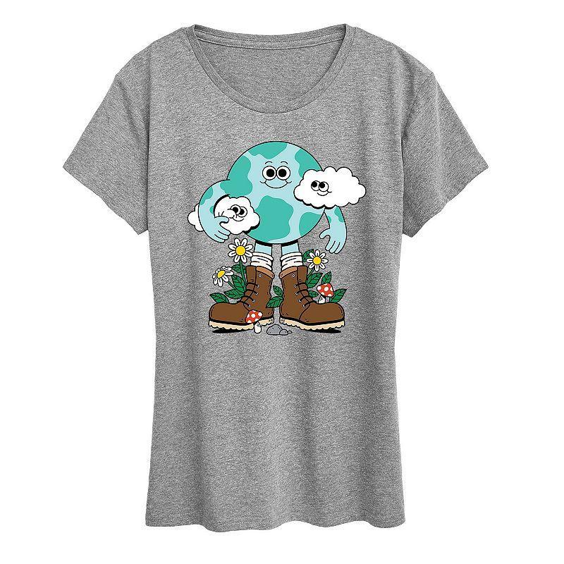 Womens Planet Earth Character Graphic Tees, Girls Grey Royal Blue Product Image