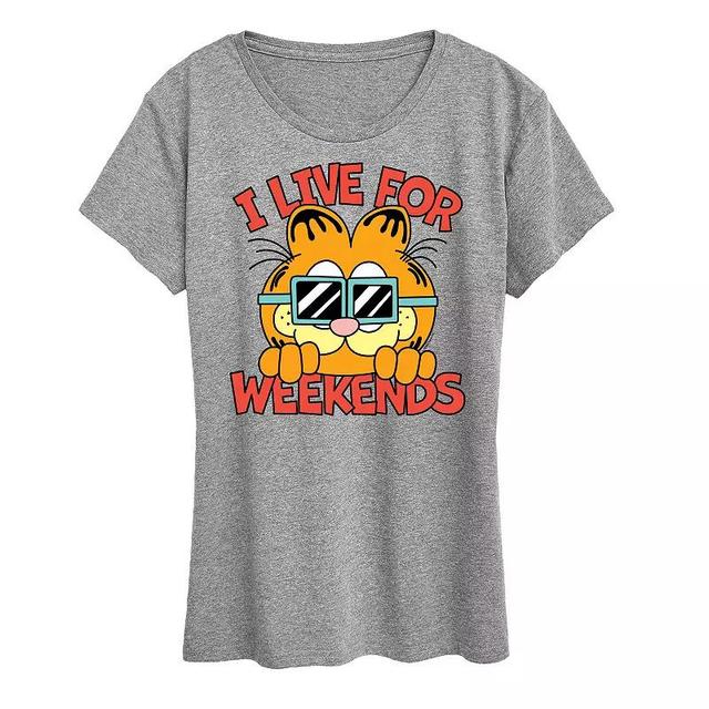 Womens Garfield I Live For Weekends Graphic Tee, Girls Grey Gray Product Image