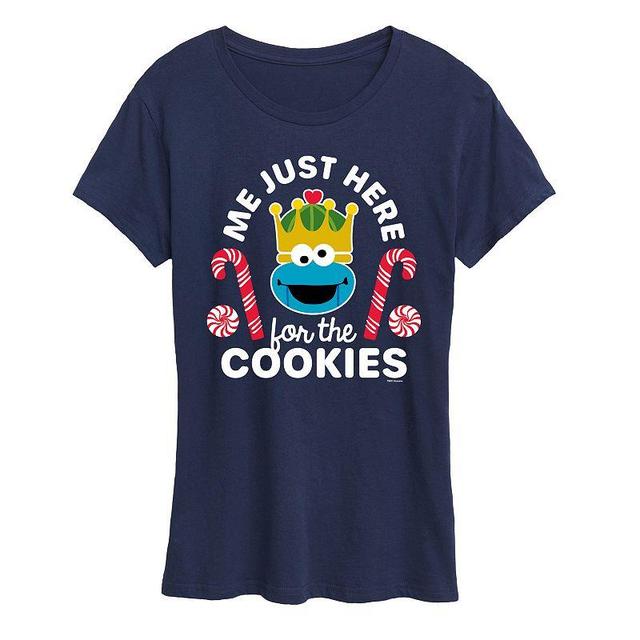 Womens Sesame Street Just Here For The Cookies Graphic Tee Blue Product Image