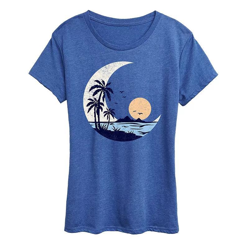 Womens Moon Beach Scene Graphic Tee Grey Royal Blue Product Image