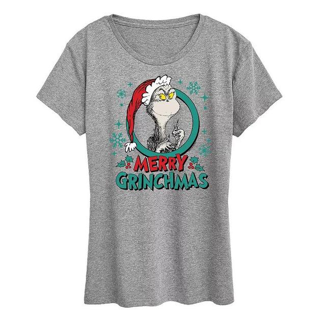 Womens Dr. Seuss The Grinch Grinchmas Circle Graphic Tee, Girls Grey Heather Product Image