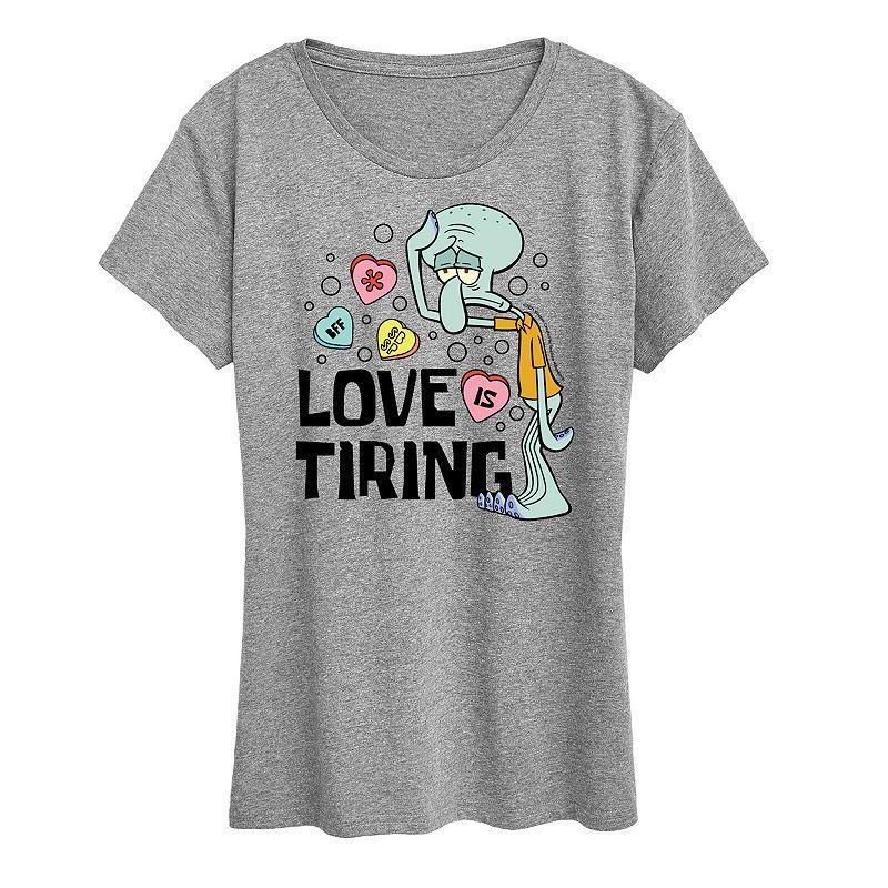 Womens Spongebob Squarepants Squidward Love Is Tiring Graphic Tee Grey Gray Product Image