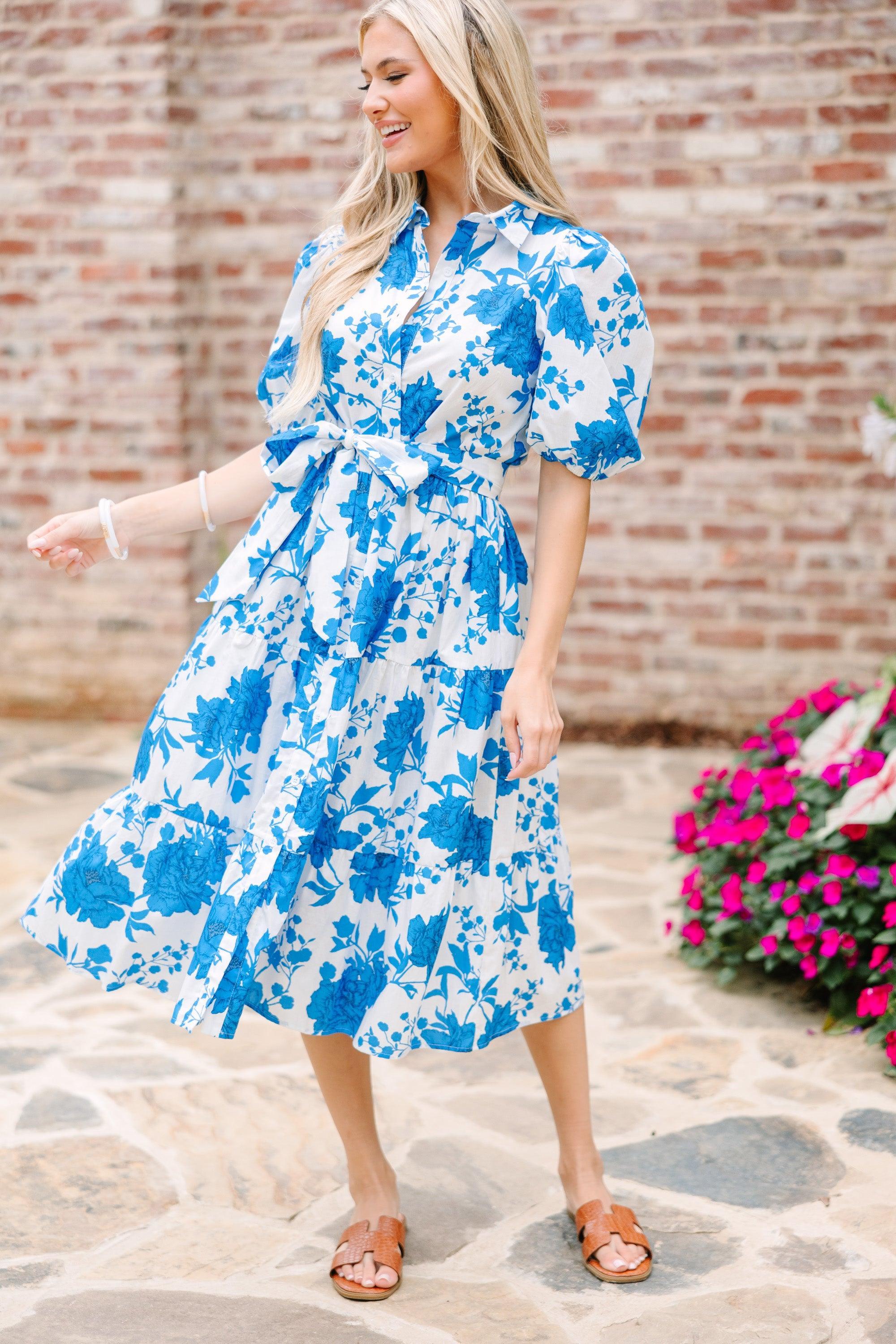 Feeling Alive Blue Floral Midi Dress Female Product Image