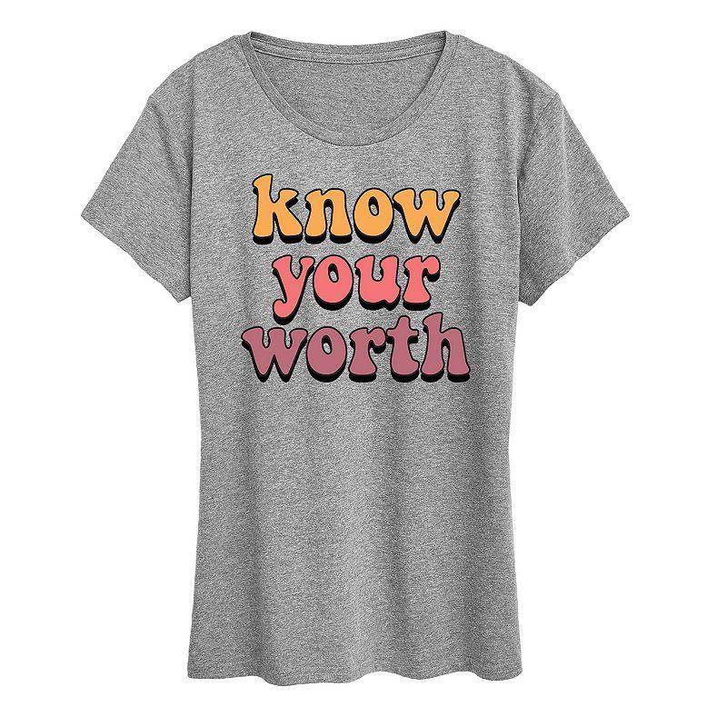 Womens Know Your Worth Graphic Tee Grey Gray Product Image