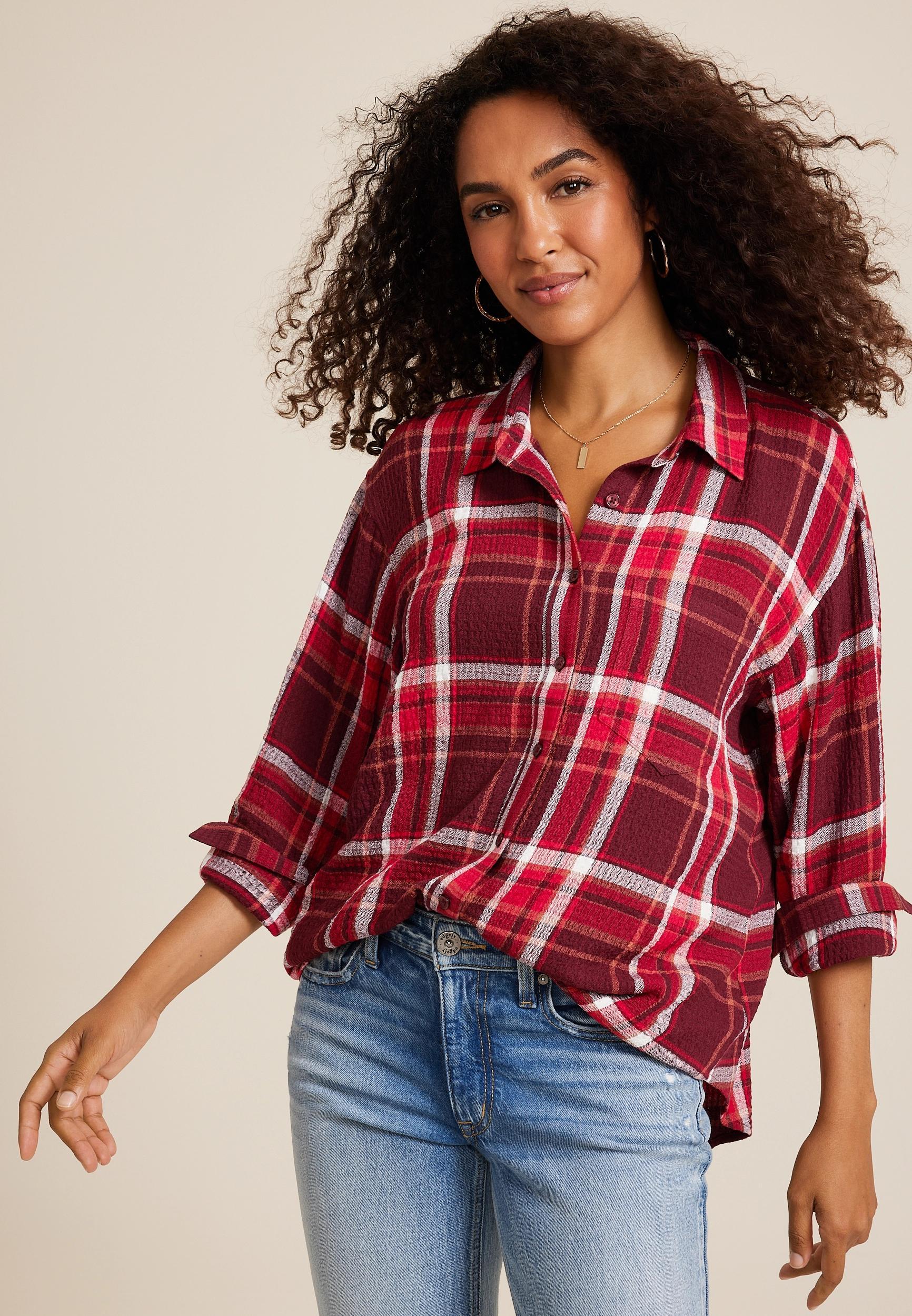 Maurices Womens Pucker Plaid Button Up Shirt Size Small Product Image