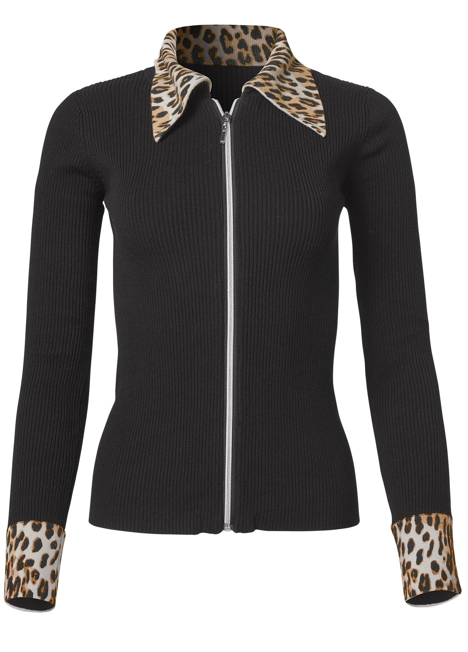 Zipper Front Cardigan  - Black Multi Product Image