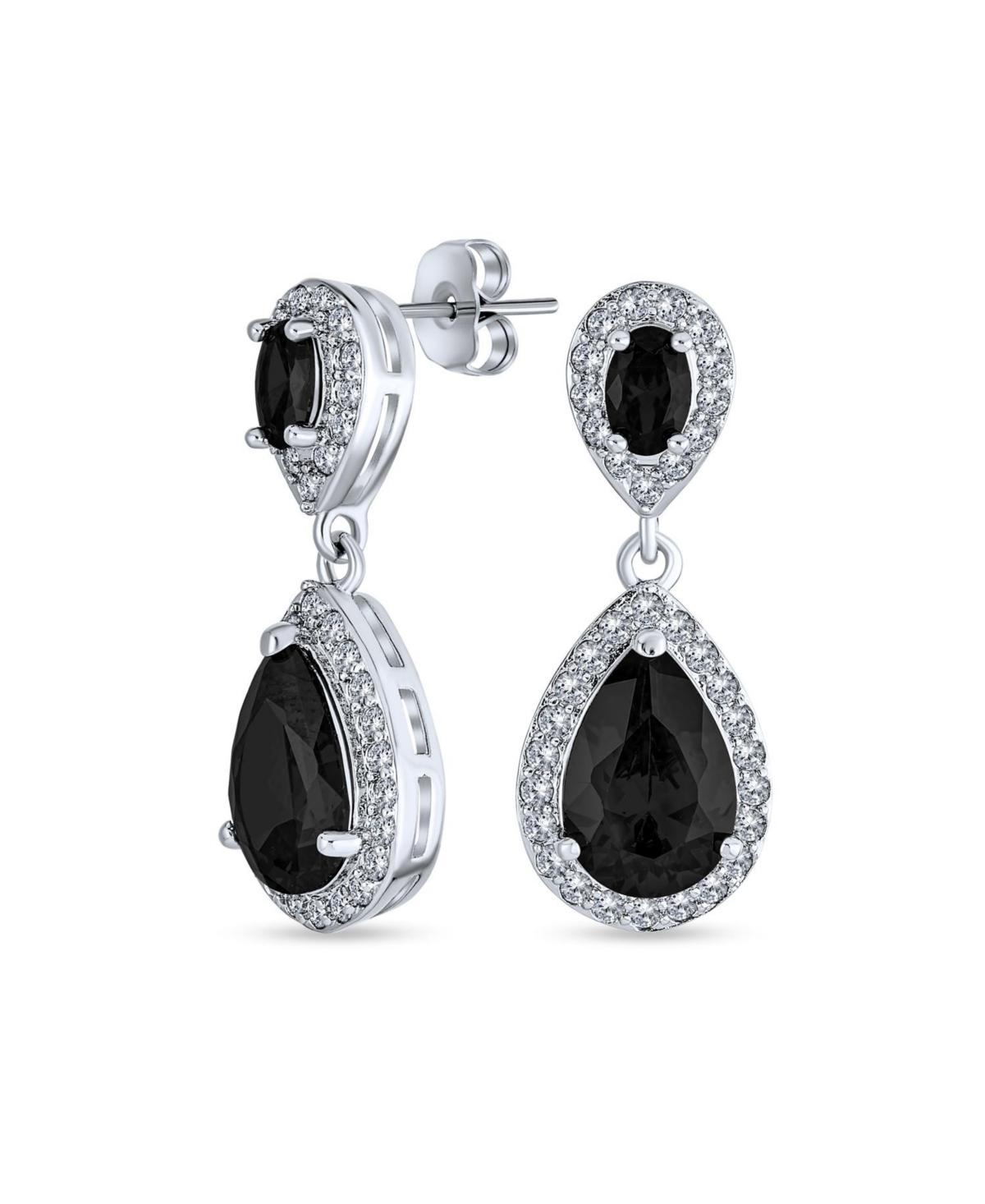 Fashion Pave Cz Halo Black Pear Shaped Teardrop Drop Statement Earrings For Women Prom Rhodium Plated Brass Product Image