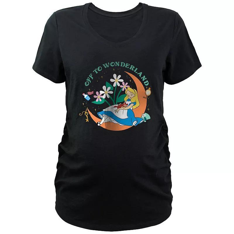 Disneys Alice In Wonderland Off To Wonderland Maternity V-Neck Graphic Tee, Womens Product Image