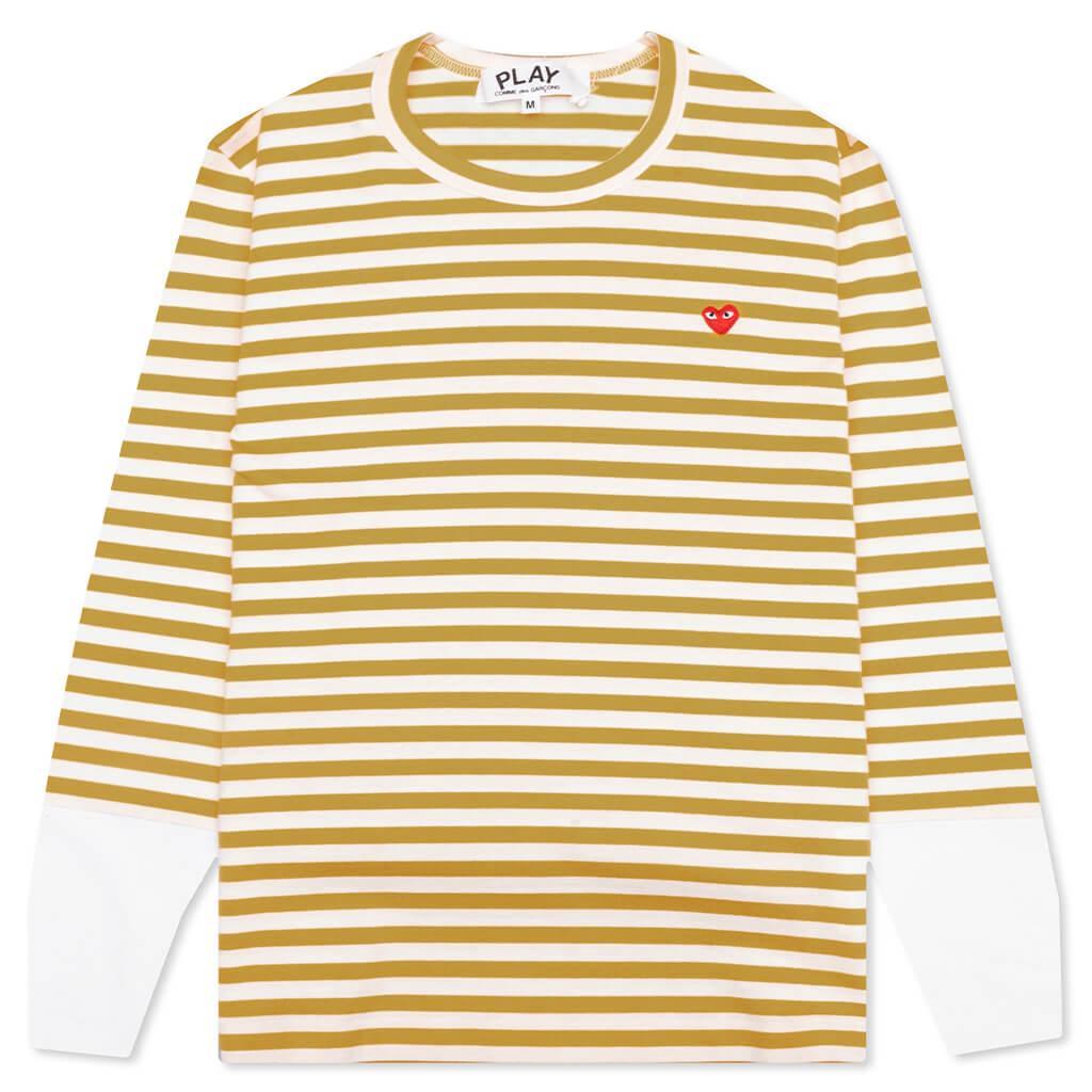 Women's Striped White Sleeve L/S T-Shirt - Mustard Female Product Image