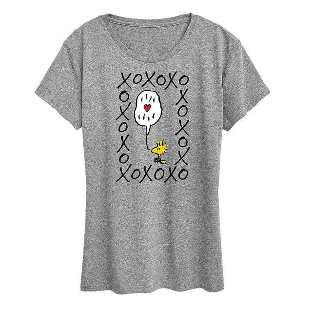 Womens Peanuts Woodstock XOXO Graphic Tee Grey Gray Product Image