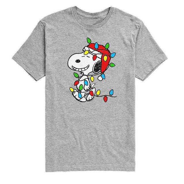 Mens Peanuts Snoopy Christmas Lights Tee Med Grey Product Image