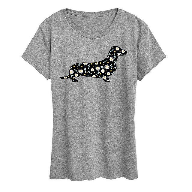 Womens Daisy Fill Dachshund Graphic Tee Grey Green Product Image