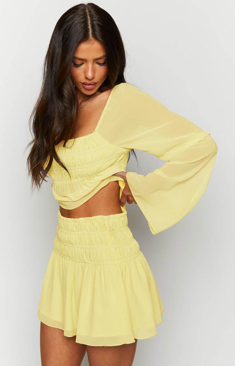 Sean Yellow Chiffon Mini Skirt Product Image