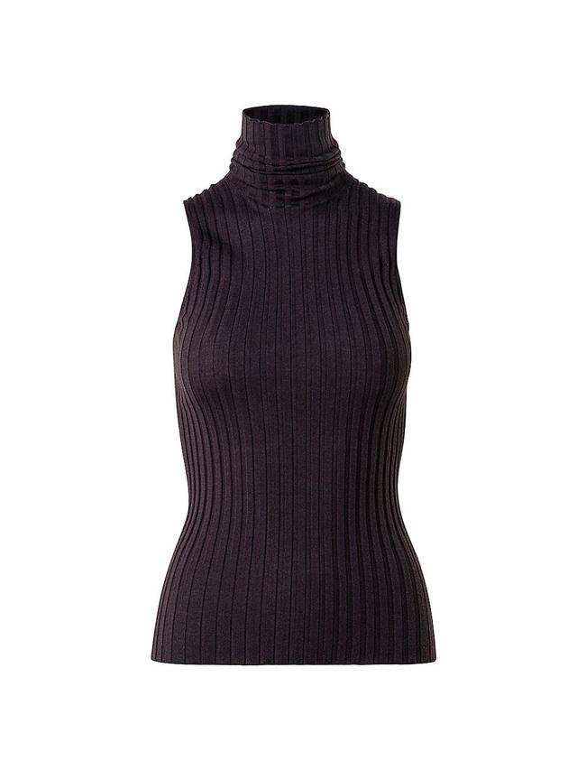 Womens Wide Rib-Knit Sleeveless Turtleneck Product Image