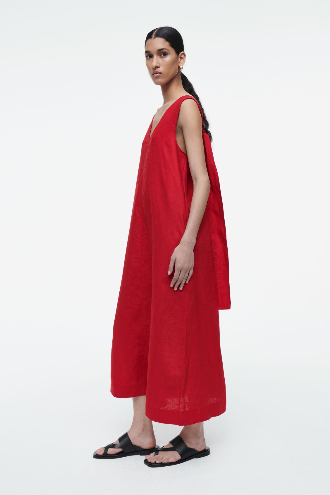 LINEN A-LINE MIDI DRESS Product Image