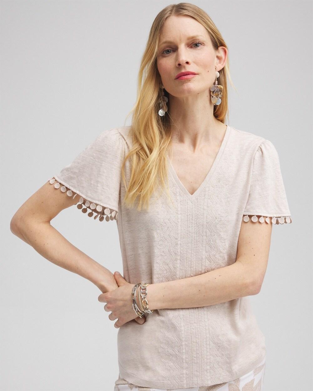 Chico's Women's Linen Embroidered Flutter Sleeve Top Product Image