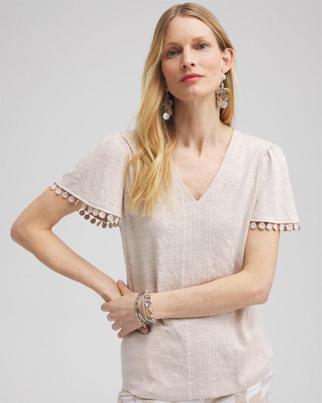 Women's Linen Embroidered Flutter Sleeve Top Product Image