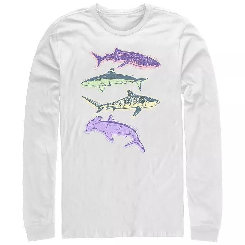 Mens Colorful Sharks Long Sleeve Graphic Tee Product Image