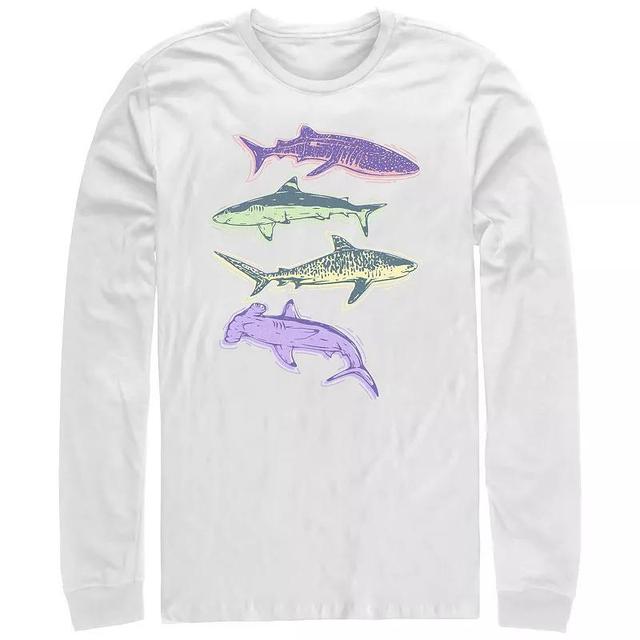 Mens Colorful Sharks Long Sleeve Graphic Tee Product Image