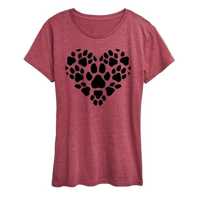 Womens Pawprint Heart Graphic Tee, Girls Grey Wine Product Image