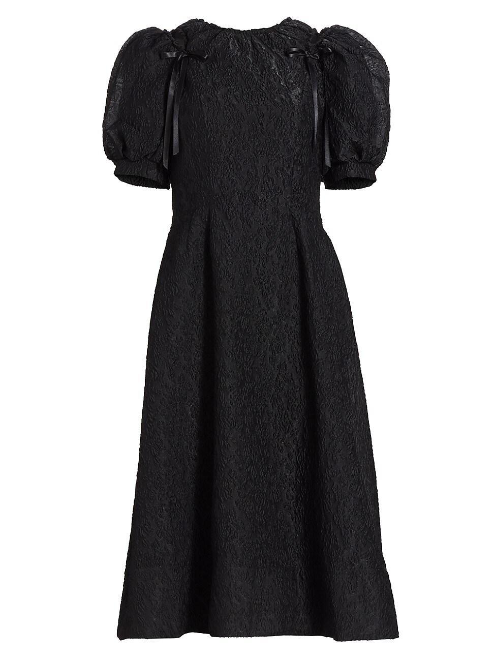 Womens Cloqu Puff-Sleeve A-Line Midi-Dress Product Image