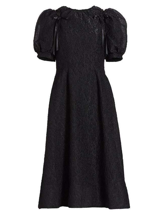 Womens Cloqu Puff-Sleeve A-Line Midi-Dress Product Image