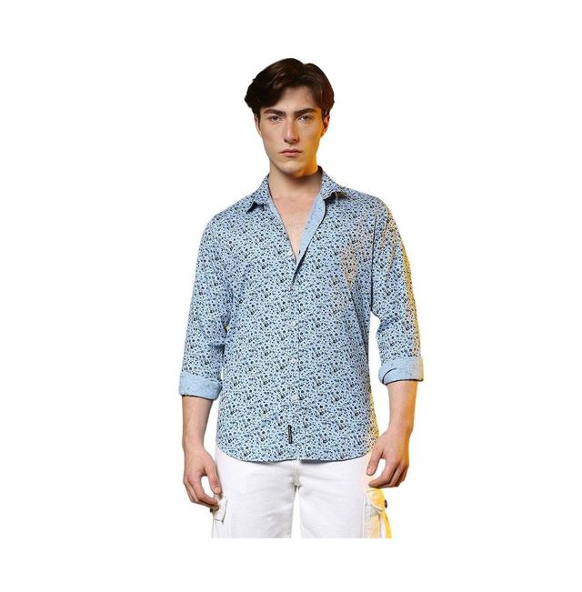 Campus Sutra Mens Prussian Blue Micro Floral Shirt Product Image