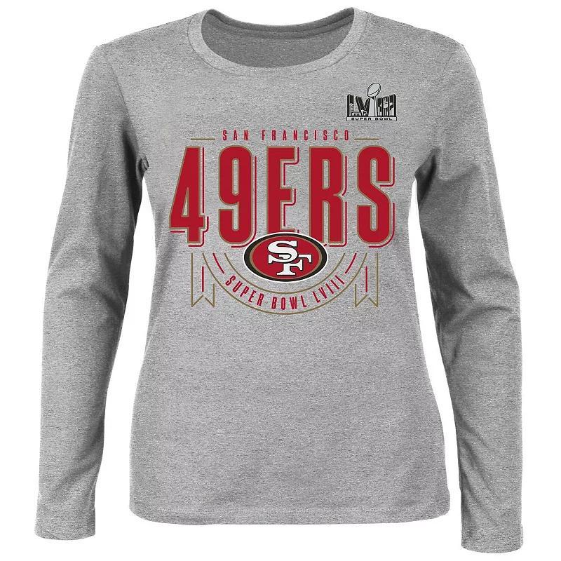 Womens Fanatics Branded Heather Gray San Francisco 49ers Super Bowl LVIII Plus Size Quick Pass Long Sleeve T-Shirt Product Image