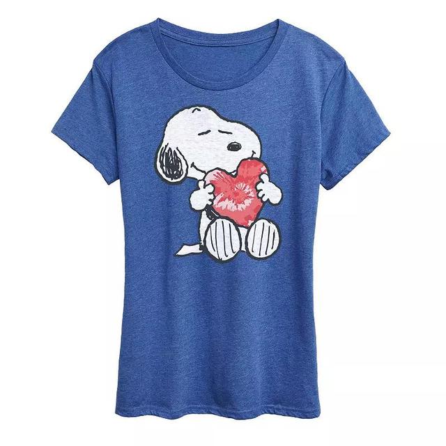 Womens Peanuts Snoopy With Heart Graphic Tee, Girls Grey Red Product Image