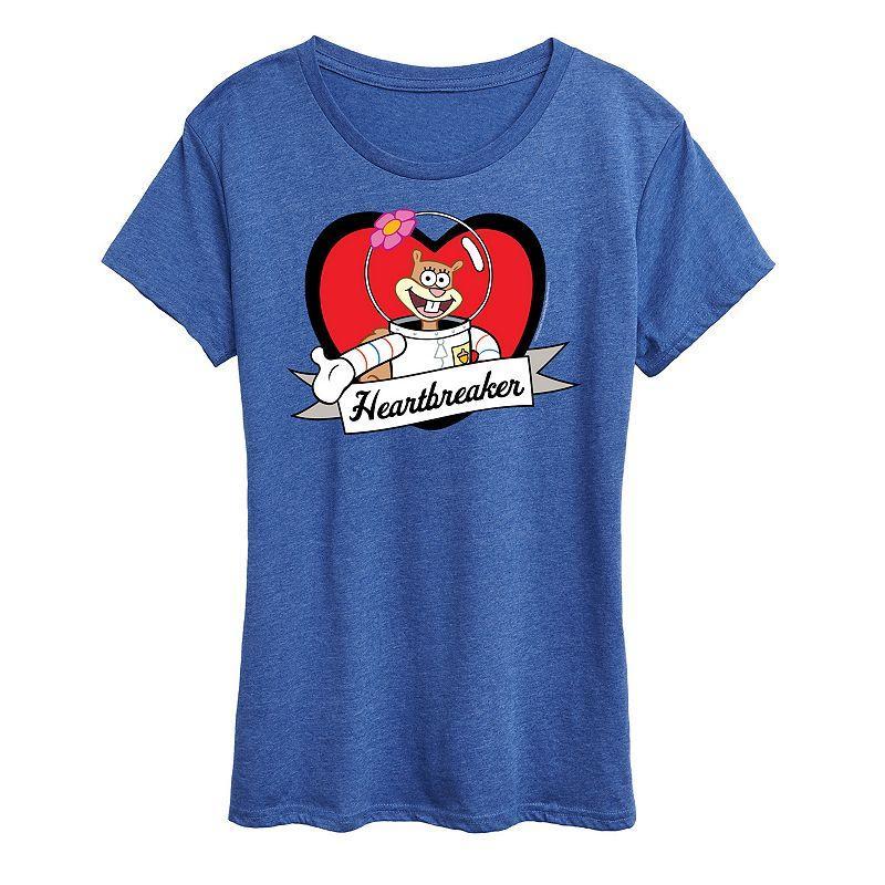 Womens Spongebob Squarepants Sandy Heartbreaker Graphic Tee Grey Royal Blue Product Image