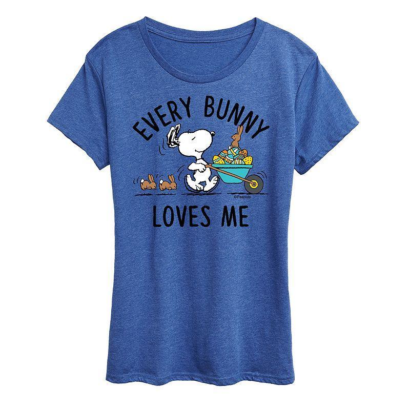 Womens Peanuts Snoopy Every Bunny Loves Me Graphic Tee Grey Royal Blue Product Image