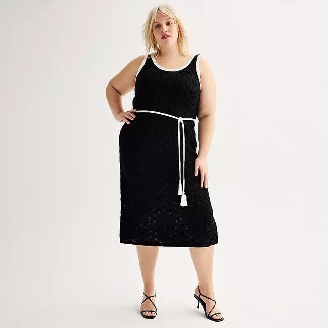 Plus Size Nine West Crochet Tie Waist Sleeveless Maxi Dress, Womens Product Image