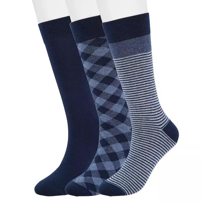 Mens Sonoma Goods For Life 3-pack Patterned Dress Socks Blue Stripe Product Image