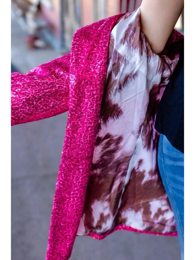 Hot Pink Sequin Blazer Female Product Image