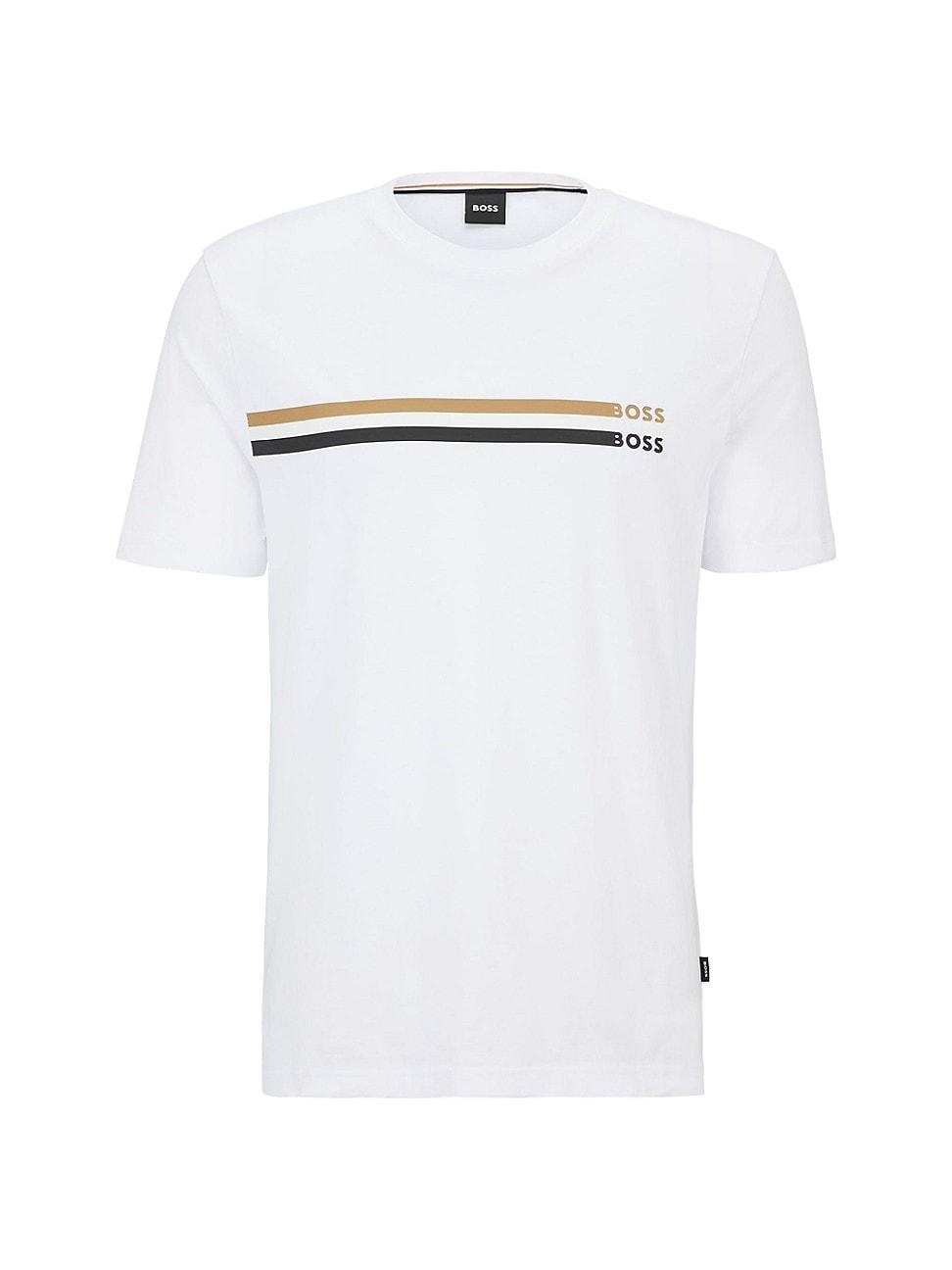 Mens Cotton-jersey T-shirt with signature-stripe logo print Product Image