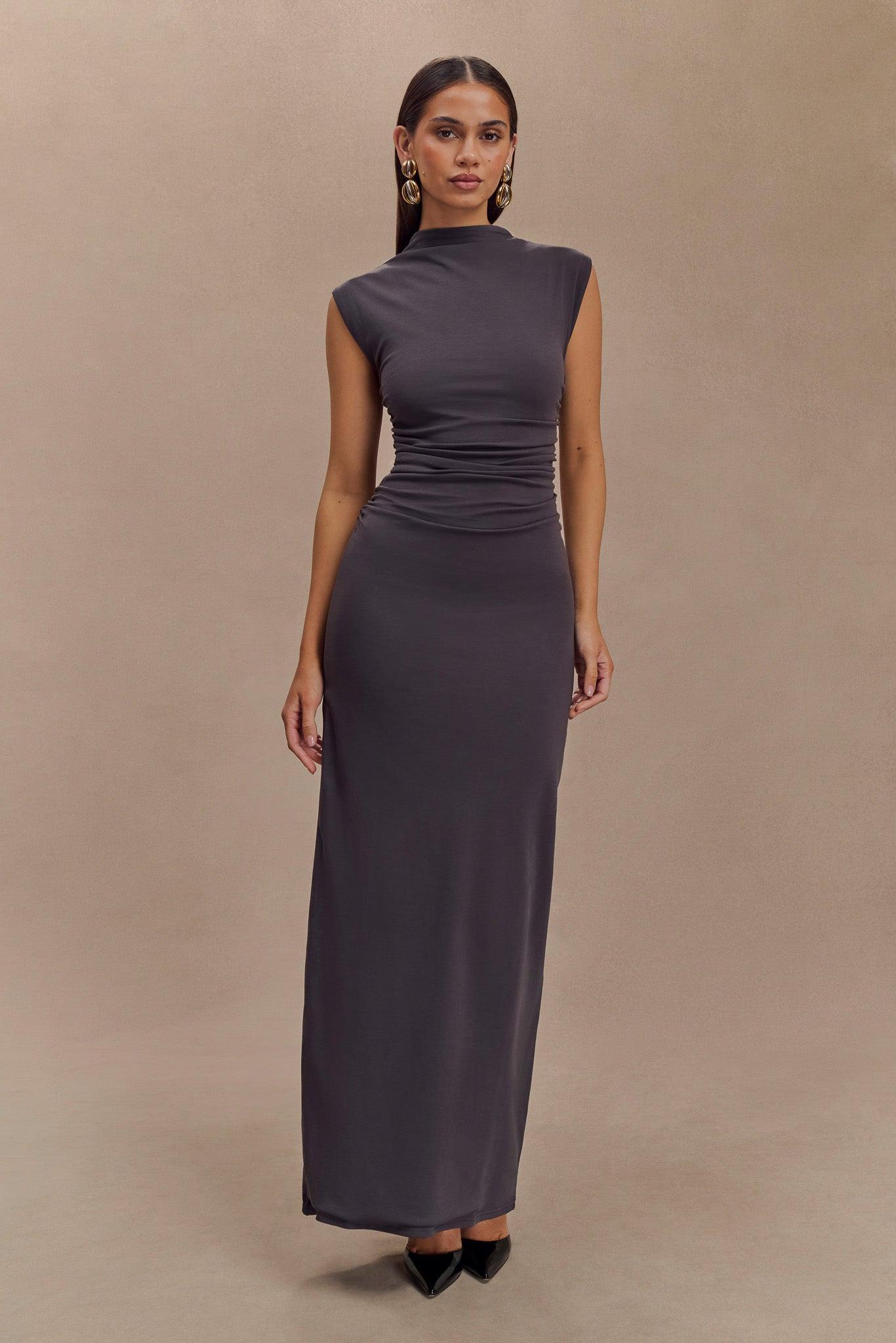 Elliot High Neck Sleeveless Maxi Dress - Dark Charcoal Product Image