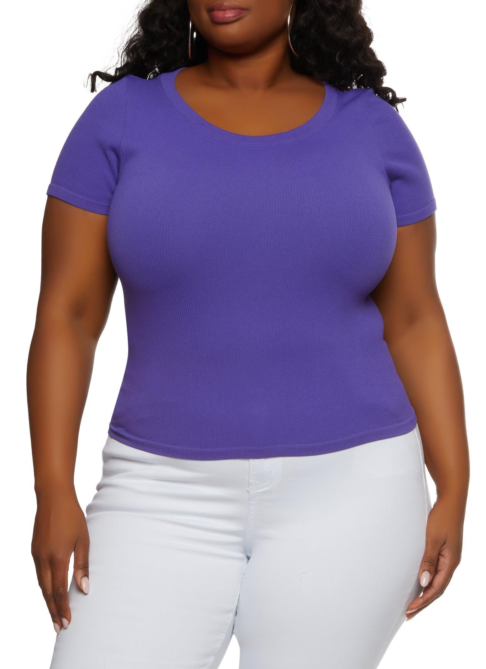 Womens Plus Size Ribbed Crew Neck T Shirt product image