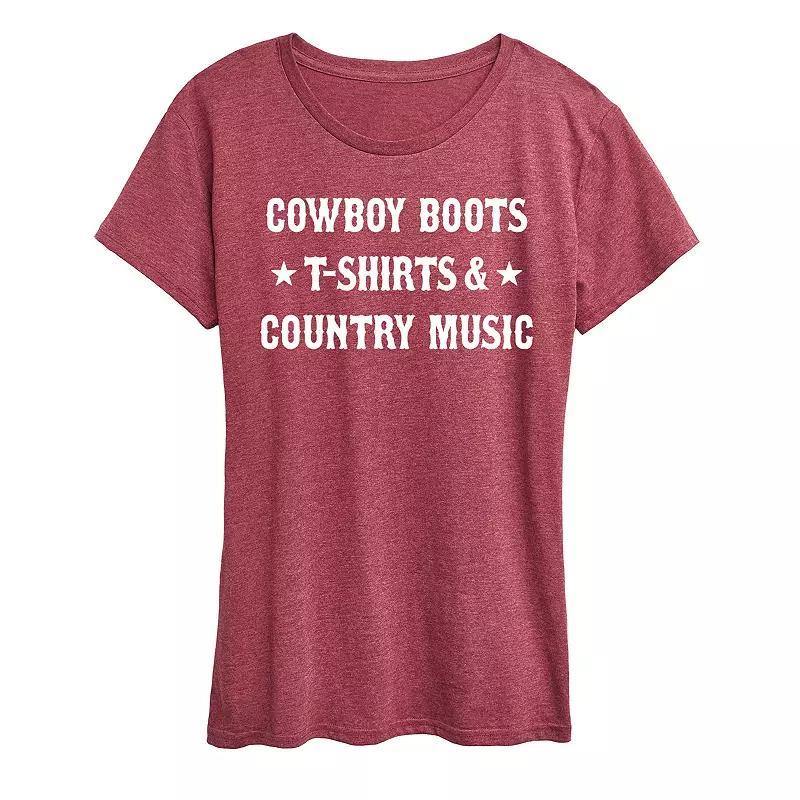 Womens Cowboy Boots And Music Graphic Tee Blue Product Image