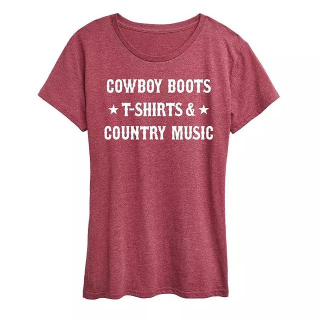 Womens Cowboy Boots And Music Graphic Tee Blue Product Image