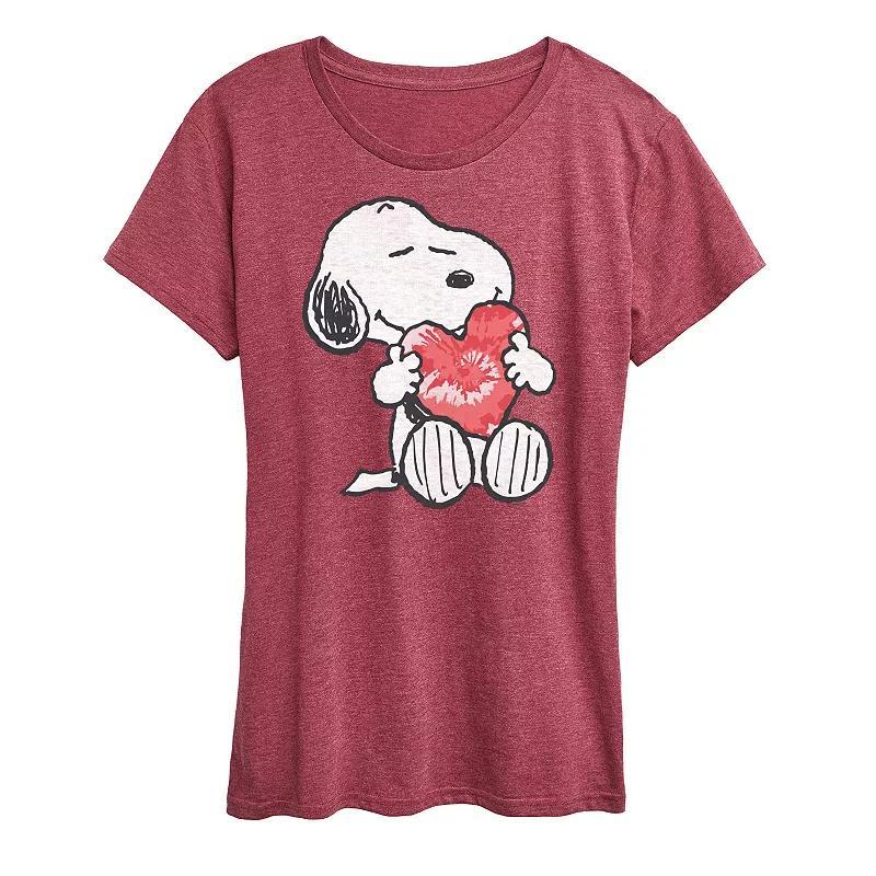 Womens Peanuts Snoopy With Heart Graphic Tee, Girls Grey Red Product Image