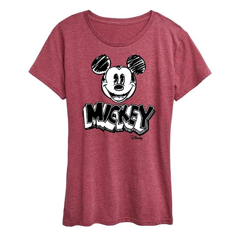 Disneys Mickey Mouse Plus Monochrome Sketch Graphic Tee, Womens Grey Dark Red Product Image