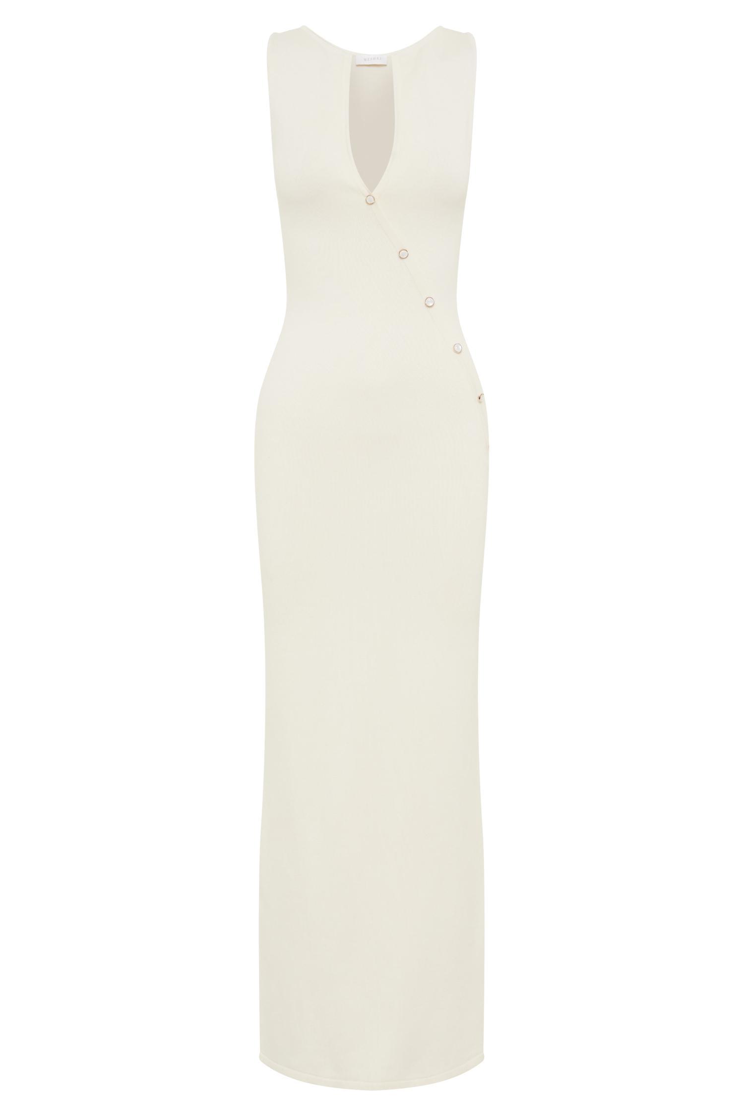 Marina Sleeveless Buttoned Knit Midi Dress - Ivory Product Image