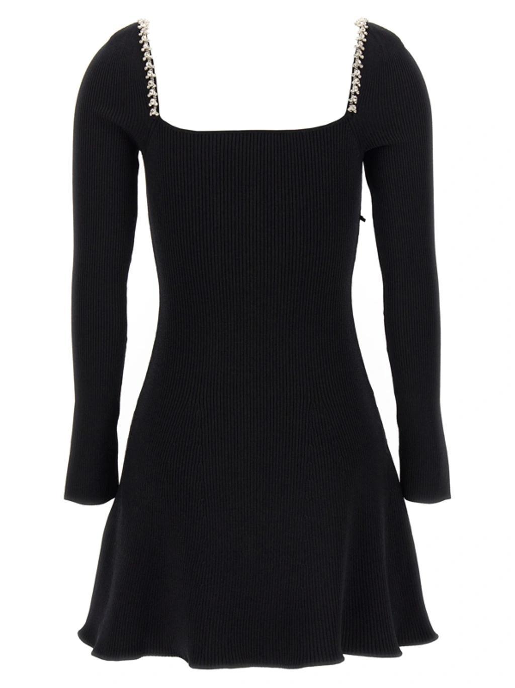 Rib-knit Diamante-trim Mini Dress In Black Product Image