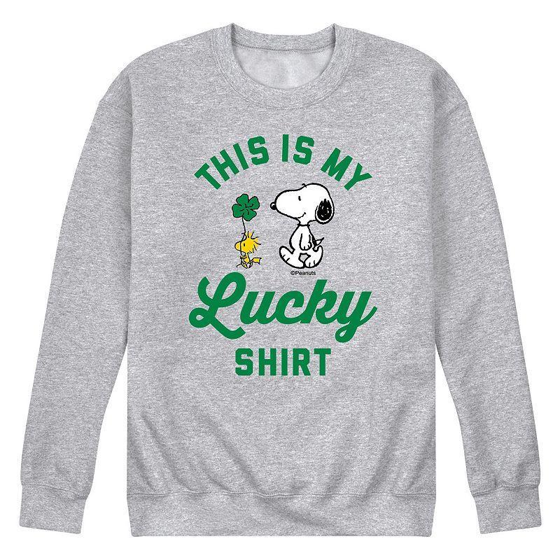 Mens Peanuts Lucky Shirt Fleece Sweatshirt Med Grey Product Image