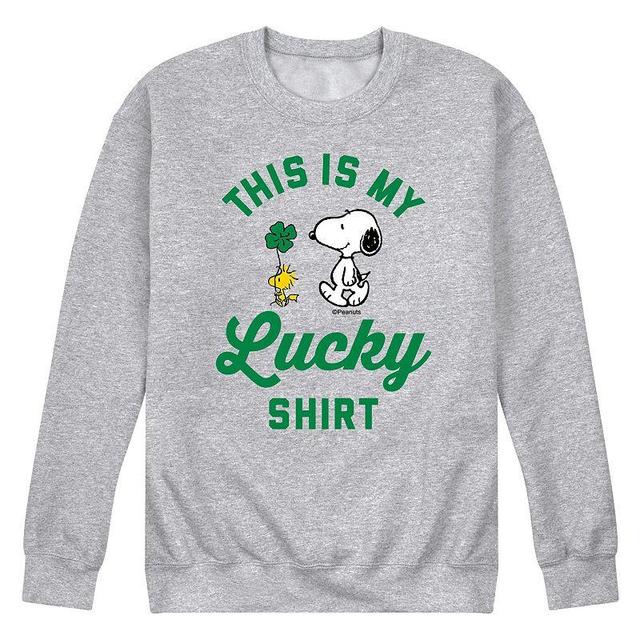 Mens Peanuts Lucky Shirt Fleece Sweatshirt Grey Gray Product Image