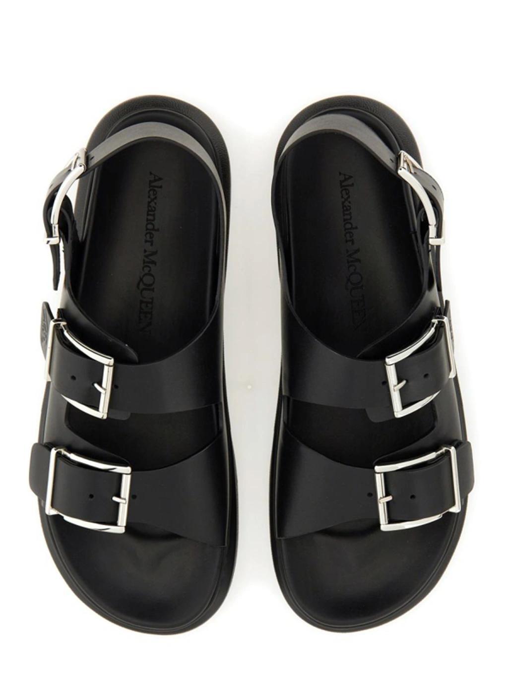 Leather Sandals With Maxi Buckles In Black/silver Product Image