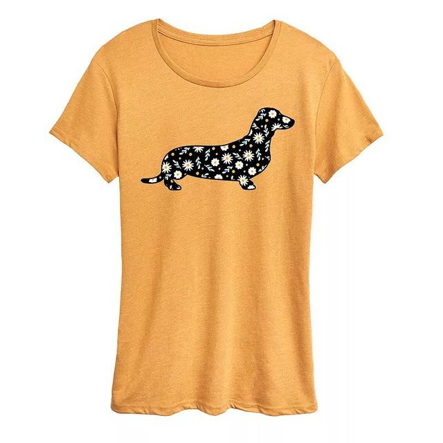 Womens Daisy Fill Dachshund Graphic Tee Grey Green Product Image