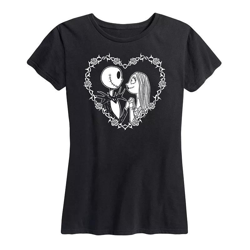 Disneys The Nightmare Before Christmas Jack & Sally Womens Heart Graphic Tee Product Image